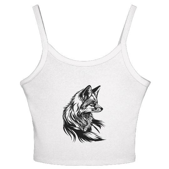 Little Cute Fox Portrait Tattoo Ink Women's Spaghetti Strap Tank Top