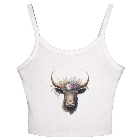 Flower Crown Yak Floral Farm Animal Yak Lovers Women's Spaghetti Strap Tank Top