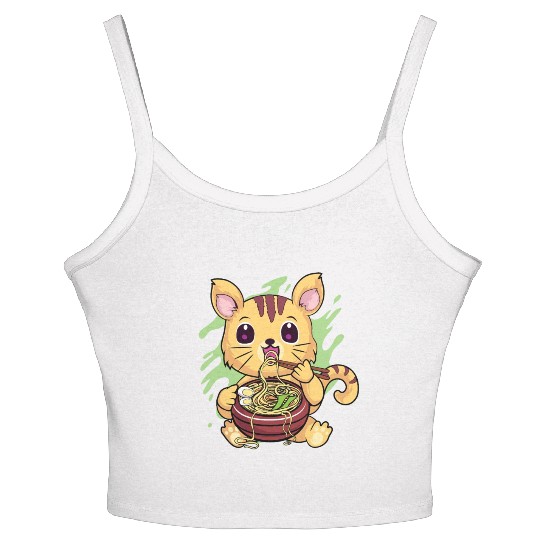 Kawaii Cat Eating Ramen Women's Spaghetti Strap Tank Top