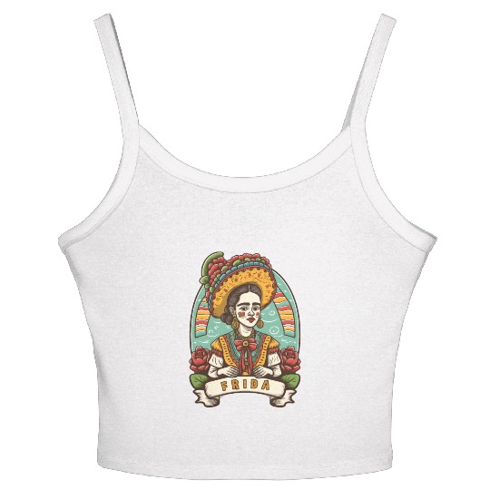Frida Kahlo Floral Portrait Funny Cinco De Mayo Women's Spaghetti Strap Tank Top
