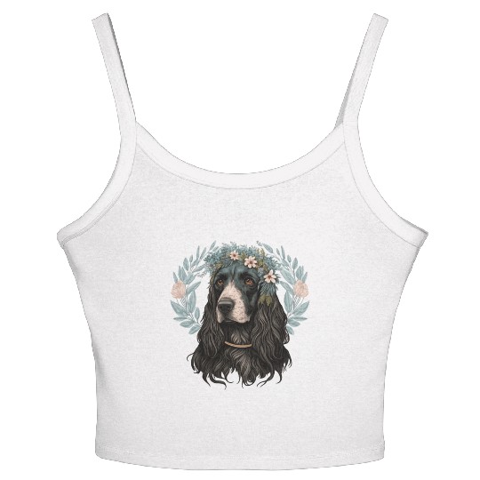 Cute English Cocker Spaniel Flower Crown Pet Dog B Women's Spaghetti Strap Tank Top