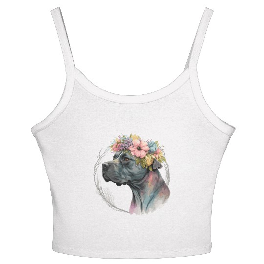 Cute Cane Corso Flower Crown Pet Dog Breed Puppy Women's Spaghetti Strap Tank Top