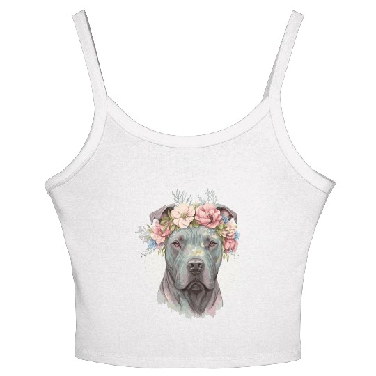 Cute Cane Corso Flower Crown Pet Dog Puppy Women's Spaghetti Strap Tank Top