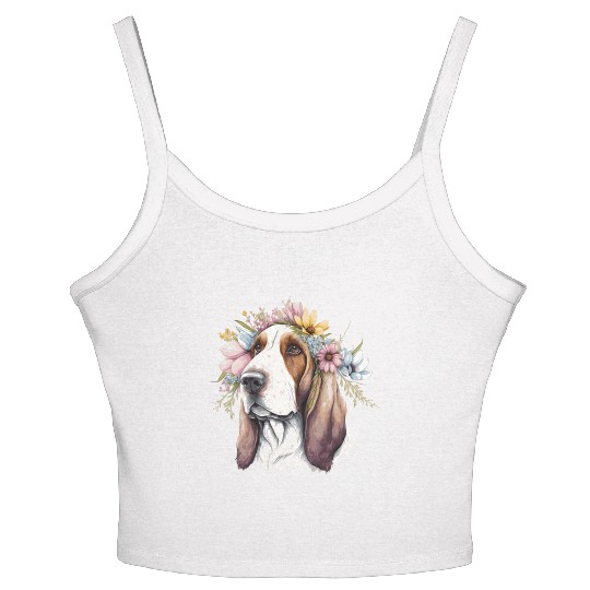 Cute Basset Hound Flower Crown Pet Dog Breed Flora Women's Spaghetti Strap Tank Top
