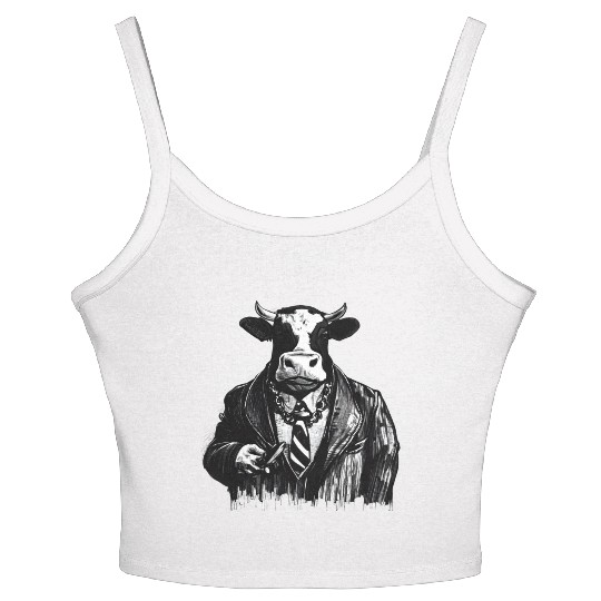 COW MOBSTER COW AS MOB BOSS COW A NOSTRA Women's Spaghetti Strap Tank Top