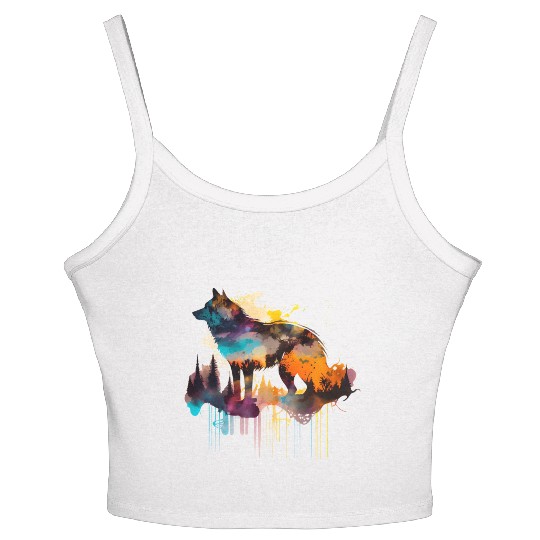 Mountain Wolf Multicolor Watercolor Portrait Women's Spaghetti Strap Tank Top