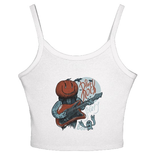 Pump Rock Society Halloween Pumpkin Playing Guitar Women's Spaghetti Strap Tank Top