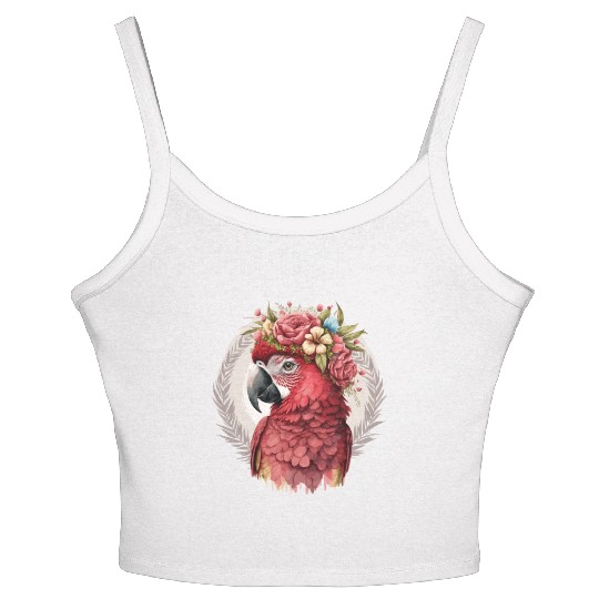 Scarlet Macaw Parrot Watercolor Bird Flower Crown Women's Spaghetti Strap Tank Top