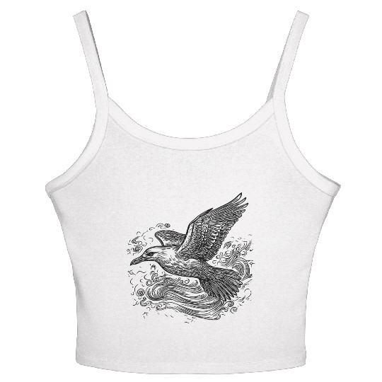 Elegant Flying Seagull Over The Water Women's Spaghetti Strap Tank Top