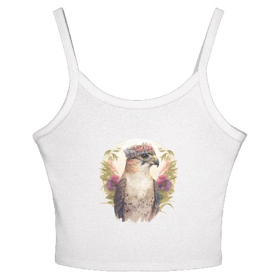 Watercolor Falcon Birds Of Prey Flower Crown Flora Women's Spaghetti Strap Tank Top