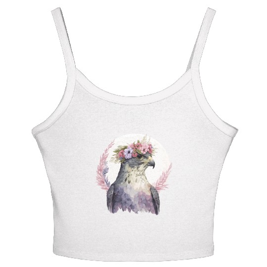 Falcon Birds Of Prey Flower Crown Floral Bird Watc Women's Spaghetti Strap Tank Top