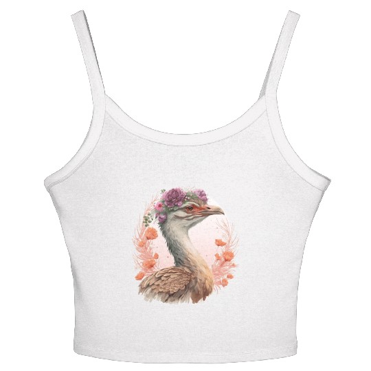 Cute Bustard Bird Watching Flower Crown Floral Bir Women's Spaghetti Strap Tank Top