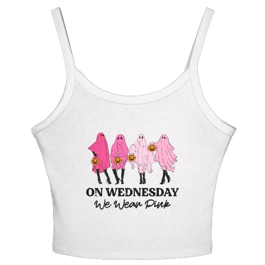 Breast Cancer On Wednesday We Wear Pink Halloween Women's Spaghetti Strap Tank Top