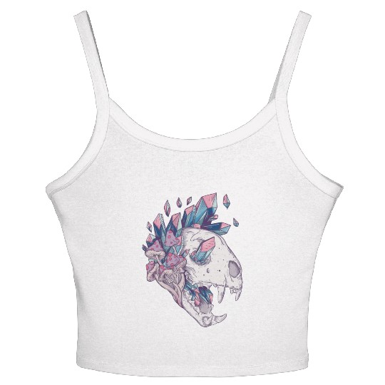 Crystal Cat Skull Women's Spaghetti Strap Tank Top