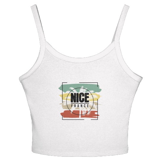 Nice France Palm Tree Retro Artistic Women's Spaghetti Strap Tank Top