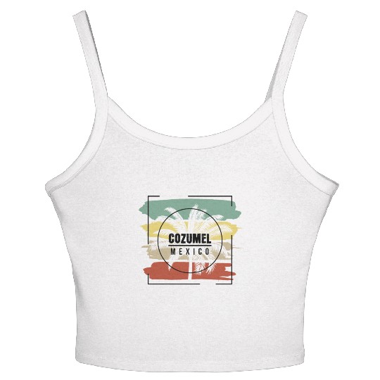 Cozumel Mexico Palm Tree Retro Artistic Women's Spaghetti Strap Tank Top