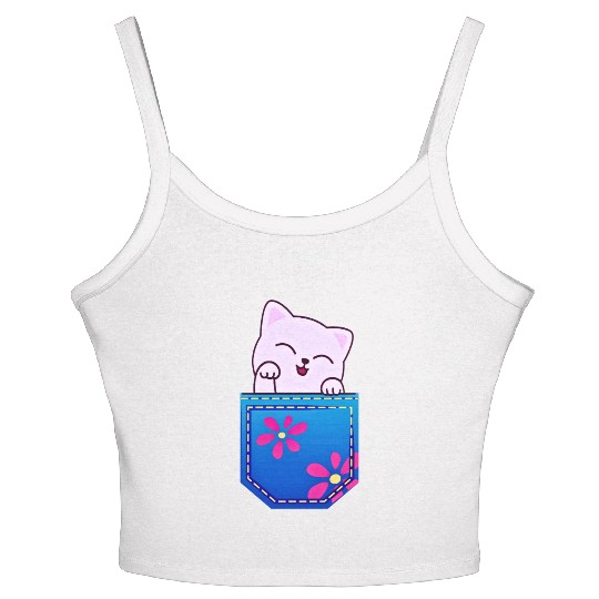 Cat in the pocket Women's Spaghetti Strap Tank Top