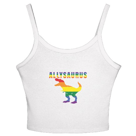 Ally Dinosaur Roar LGBTQ Rainbow LGBT Pride Month Women's Spaghetti Strap Tank Top
