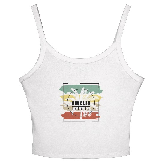 Amelia Island Florida Palm Tree Retro Artistic Women's Spaghetti Strap Tank Top