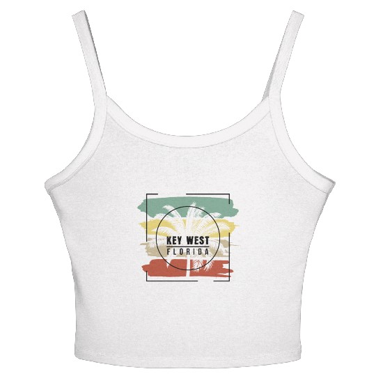 Key West Florida Palm Tree Retro Artistic Women's Spaghetti Strap Tank Top