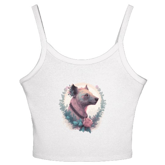 Watercolor Hyena Flower Crown Africa Safari Animal Women's Spaghetti Strap Tank Top