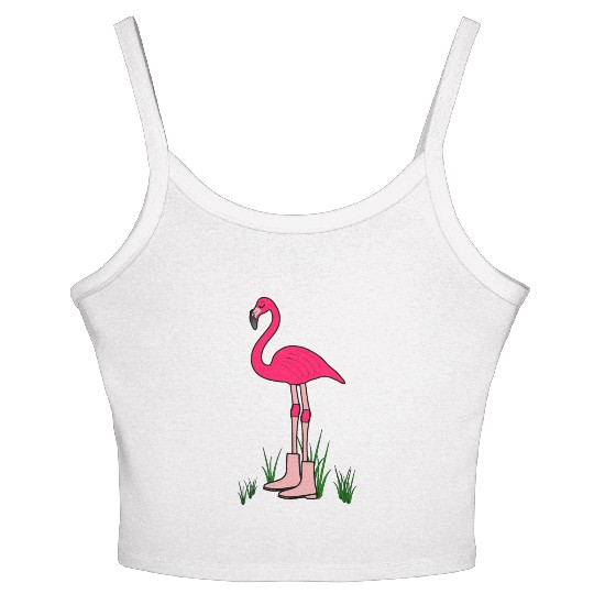 Flamingo with boots art animal print bird pink Women's Spaghetti Strap Tank Top