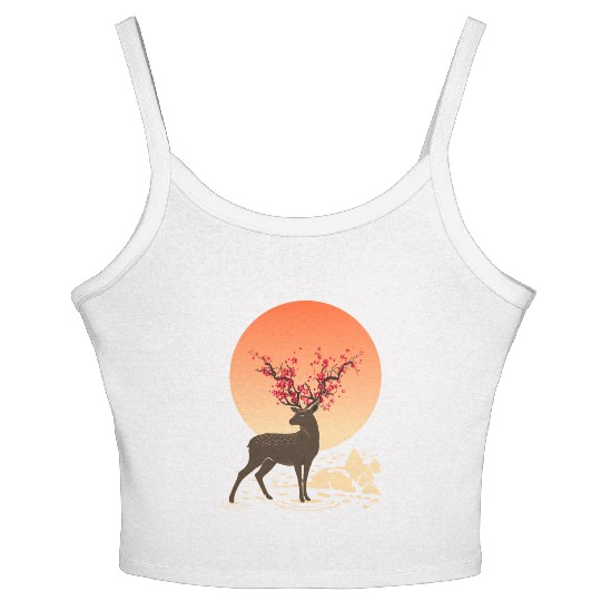 Sakura Deer Spirit Sika Deer Spirit Oriental Women's Spaghetti Strap Tank Top