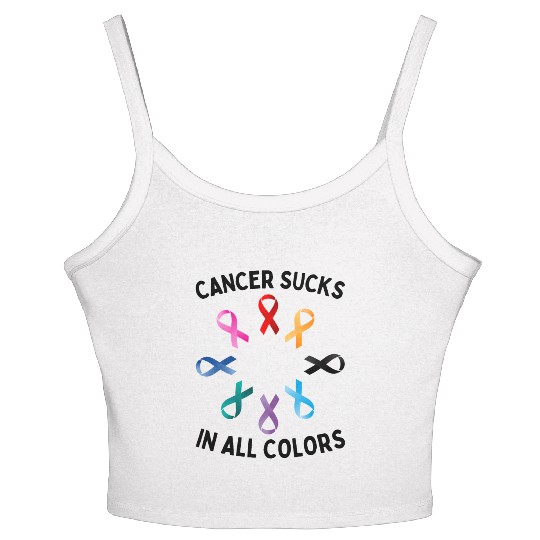 Cancer Sucks In All Colors Cancer Awareness Ribbon Women's Spaghetti Strap Tank Top