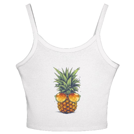 An adorable pineapple, wearing sunglasses Women's Spaghetti Strap Tank Top