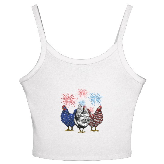 Funny Chickens American Flag Patriotic Farmer 4th Women's Spaghetti Strap Tank Top