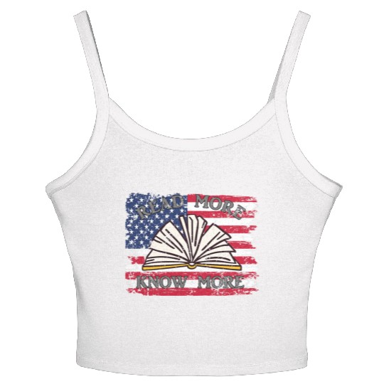 School Library Patriotic US Flag Funny For Librari Women's Spaghetti Strap Tank Top