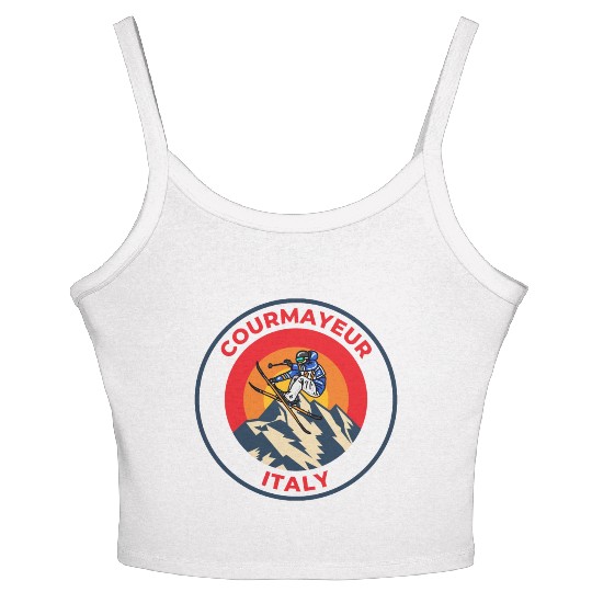 Vintage Cool Skiing in Courmayeur Italy Sunset Women's Spaghetti Strap Tank Top