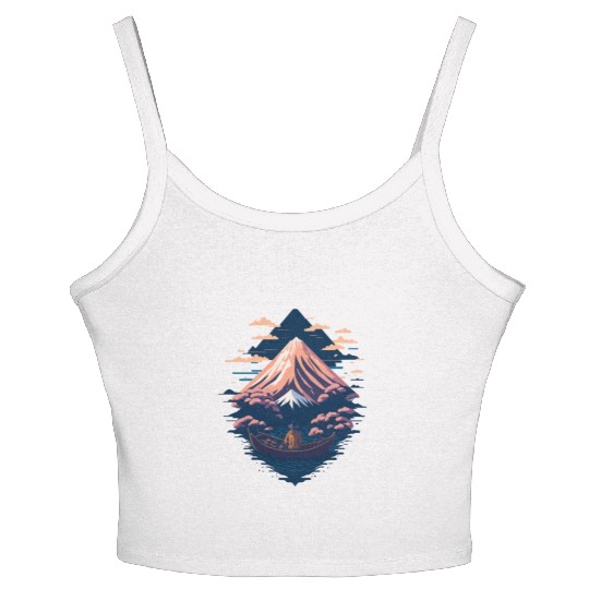 Serene Mount Fuji Sunset Peaceful River Scenery Women's Spaghetti Strap Tank Top