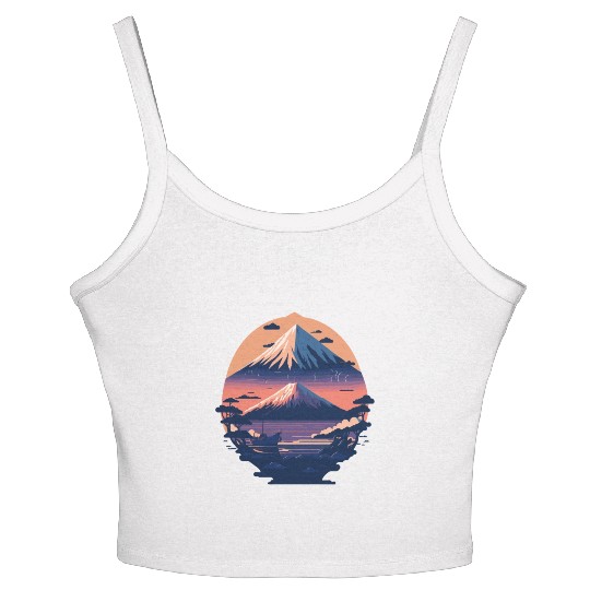 Serene Mount Fuji Sunset Peaceful River Scenery Women's Spaghetti Strap Tank Top