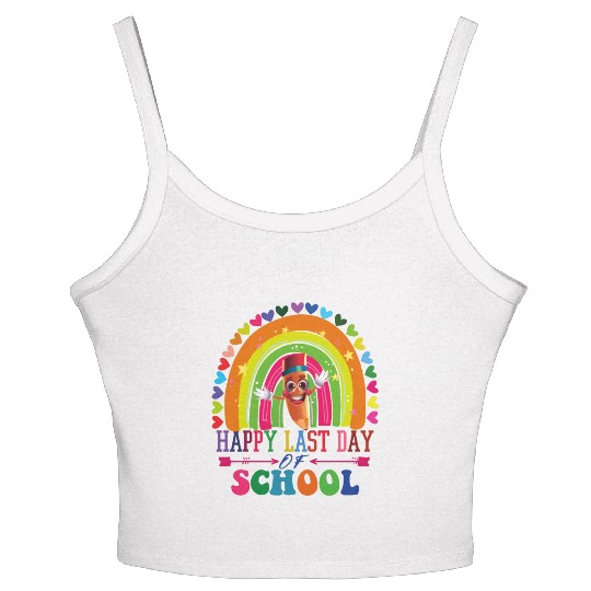 Groovy Happy Last Day of School Teacher Student Women's Spaghetti Strap Tank Top