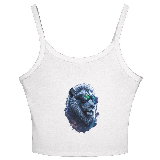 Silver Lion in Space: The Coolest Cat with Shades Women's Spaghetti Strap Tank Top