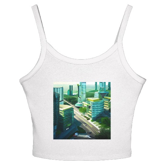 Green Horizon: A Vision of Sustainable Cityscape Women's Spaghetti Strap Tank Top