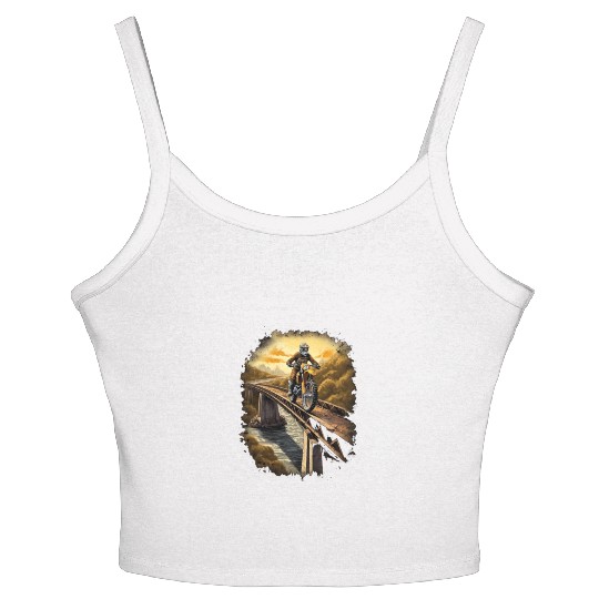 Dirt Bike Rider on Bridge Motorbike Biker Women's Spaghetti Strap Tank Top