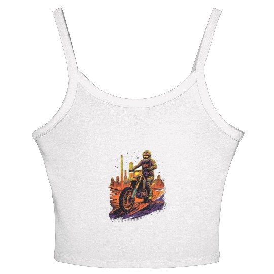 Dirt Bike Biking City Skyline Motocross Women's Spaghetti Strap Tank Top