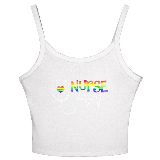 LGBT Nurse Rainbow Flag LGBT Gay Lesbian Bi Pride Women's Spaghetti Strap Tank Top