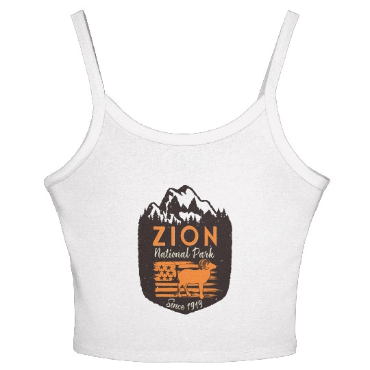 Zion National Park Us Flag Bighorn Sheep Mountains Women's Spaghetti Strap Tank Top