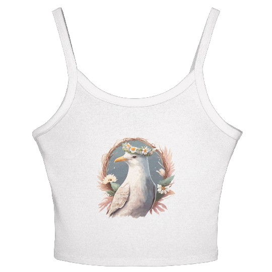 Seagull Bird Flower Crown Floral Seabirds Women's Spaghetti Strap Tank Top
