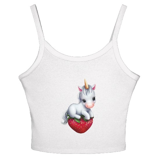Unicorn on strawberry Women's Spaghetti Strap Tank Top