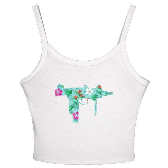 Tropical Gun Lover Firearm Beach Hawaiian Women's Spaghetti Strap Tank Top