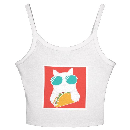 Cool Cat Taco Lover Women's Spaghetti Strap Tank Top