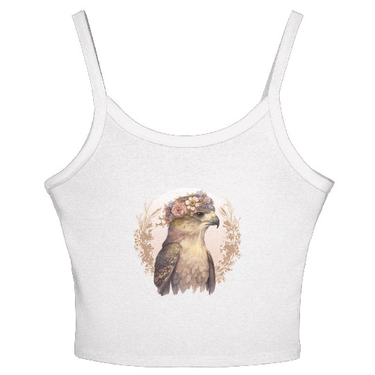Watercolor Hawk Bird Of Prey Flower Crown Floral B Women's Spaghetti Strap Tank Top
