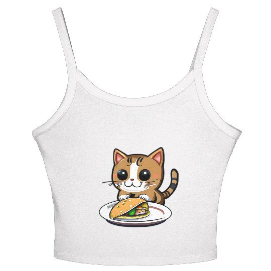 Cute Cat and Taco: A Playful Combination for Your Women's Spaghetti Strap Tank Top