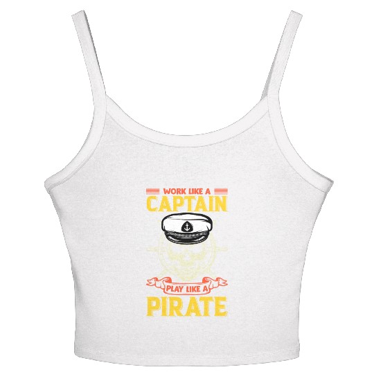Work like a captain play like a pirate funy Women's Spaghetti Strap Tank Top