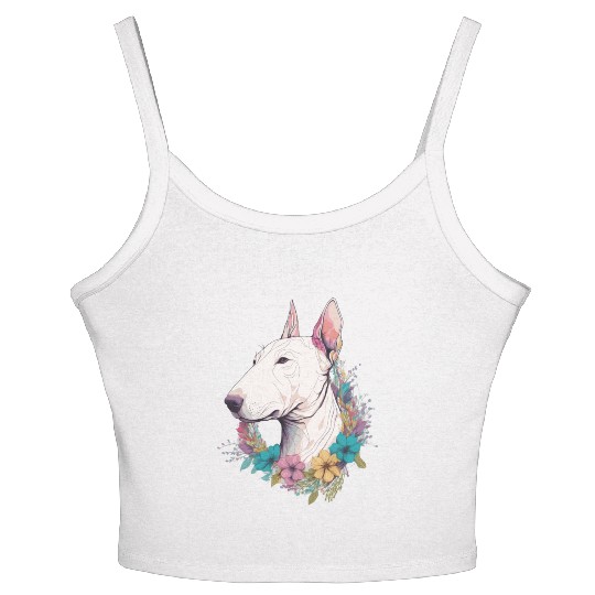Cute Bull Terrier Flower Crown Pet Dog Breed Flora Women's Spaghetti Strap Tank Top