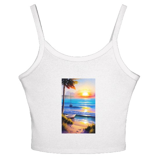 A sunrise with a seaside view-2 Women's Spaghetti Strap Tank Top